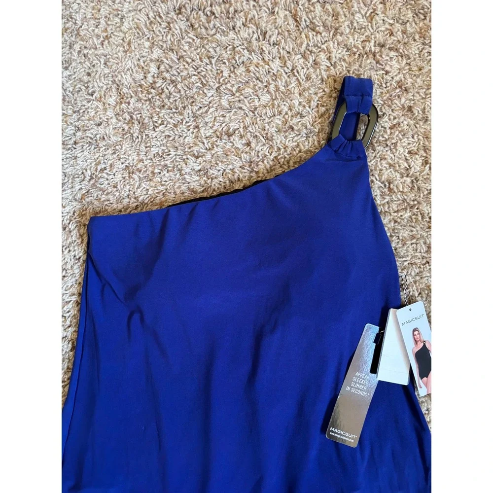 NWT Miraclesuit One Shoulder One Piece Swim Dress Sz 10 Slimming Flattering Suit